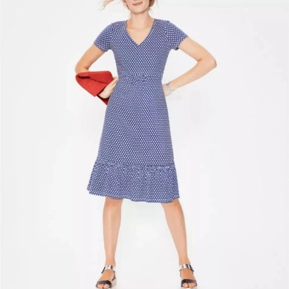 Boden Melissa Dress Womens Size 10 Petite Diamond Pattern Short Sleeve Cotton